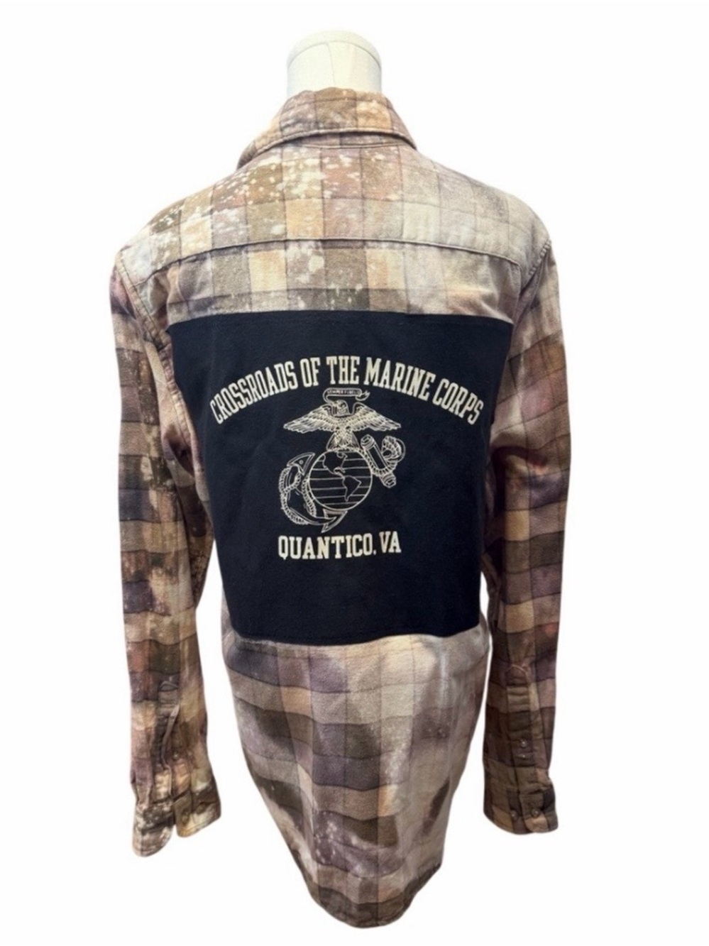 United States Marine upcycled custom flannel shirt black graphic tee on back